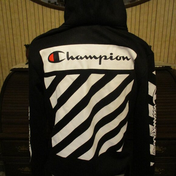 Champion Black & White Off Pullover Hoodie w/Drawstring Hood & Pockets-Youth Med - Picture 3 of 4